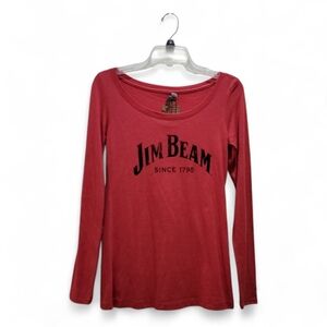 Next Level Apparel Women's Long Sleeve Tee in Red with Black Jim Beam Logo